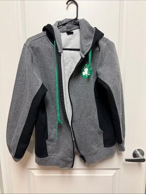 NBA Gray & Black Zip Hoodie with Green Accents